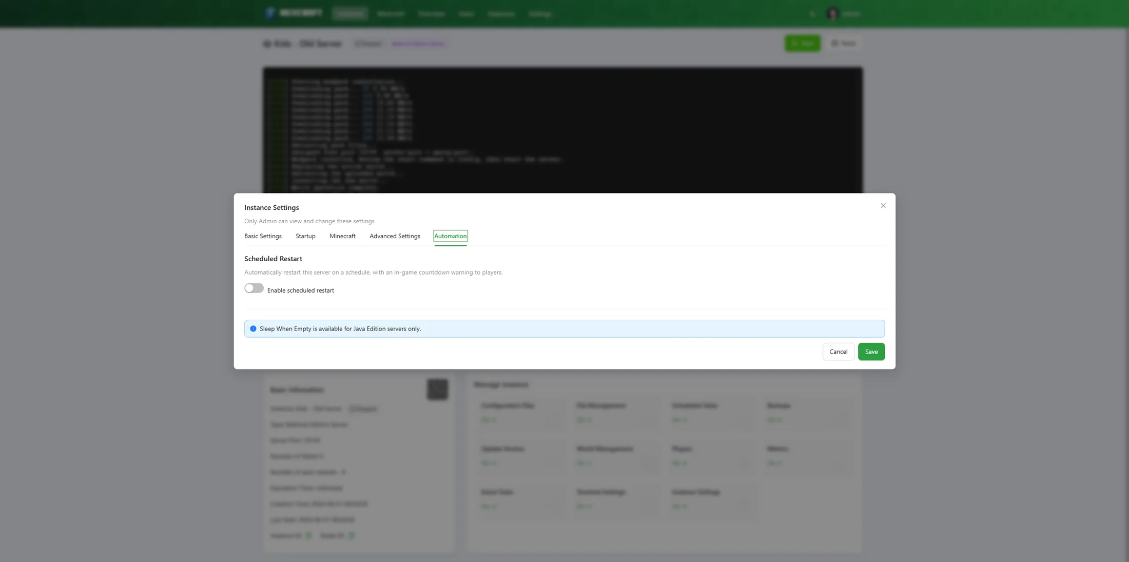 Bedrock Minecraft settings — server name, level name, and icon