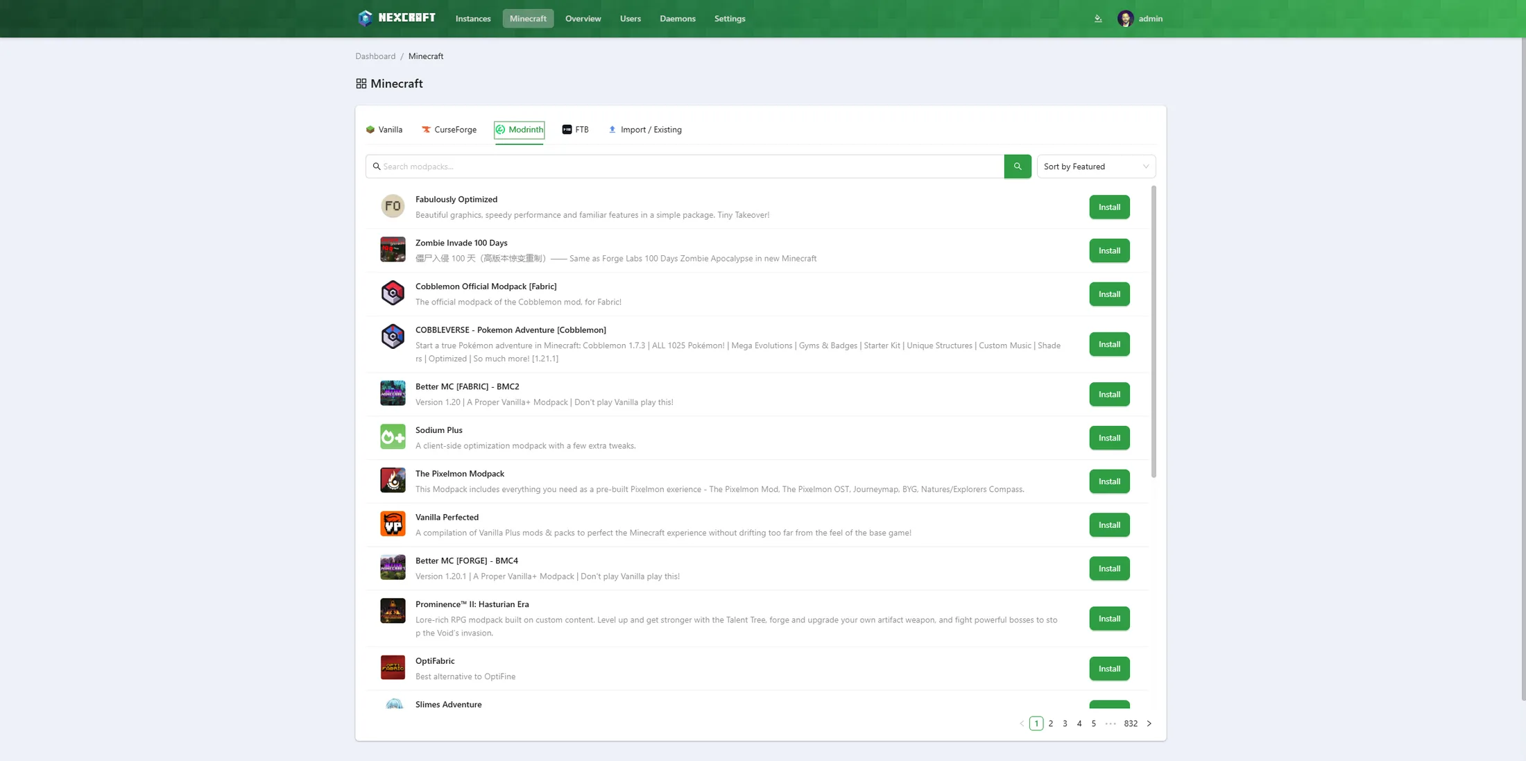 Modrinth modpack browser