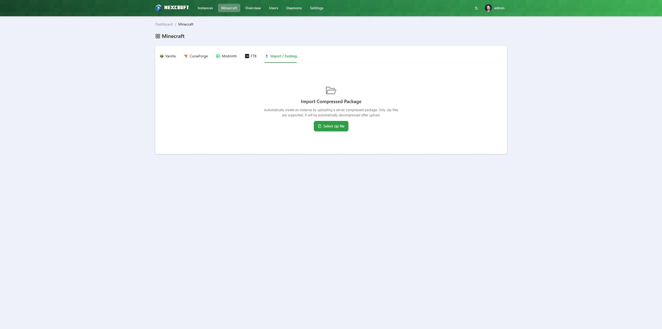 Import / Existing — auto-detected review screen